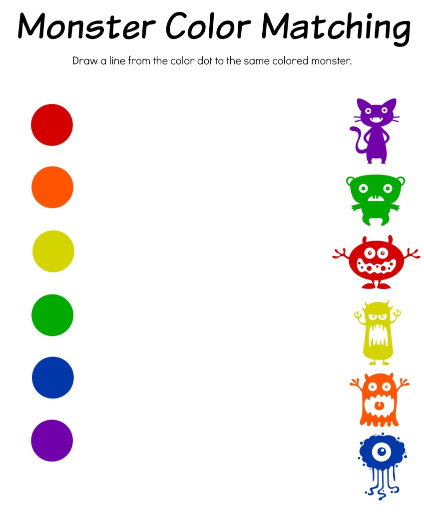 Monster Math, Color Match & Bingo Free Printable Worksheets
