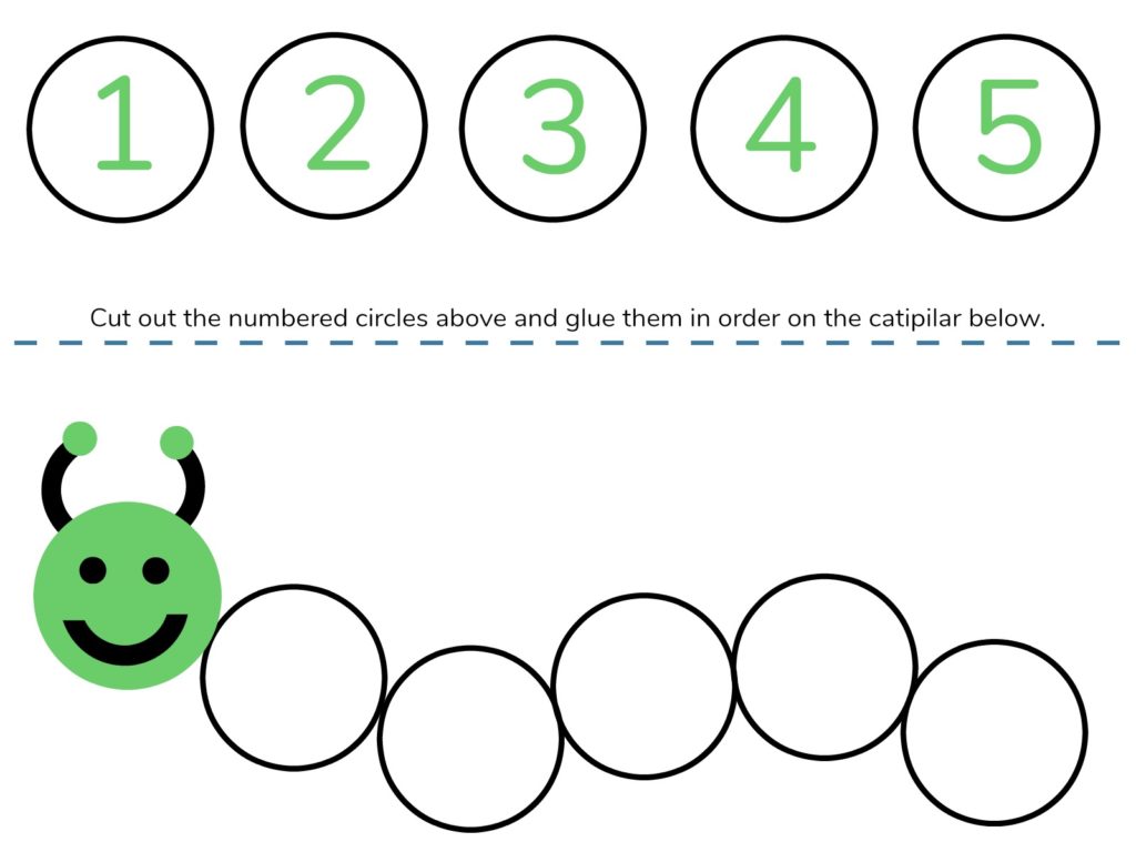 Caterpillar Math Free Printable Preschool Worksheets (Numbers 1 5)