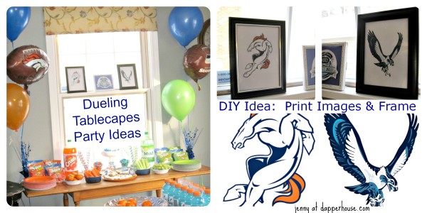 DIY Printable pics in easy frames for each mascot or team dueling tablescapes party @dapperhouse
