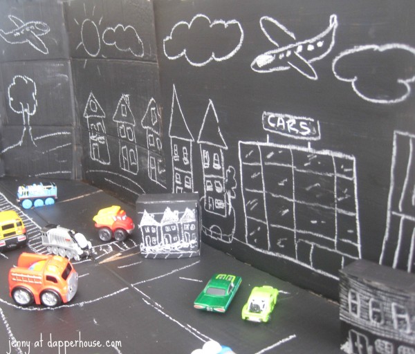 DIY chalkboard City Craft for kids project @dapperhouse Cars playset