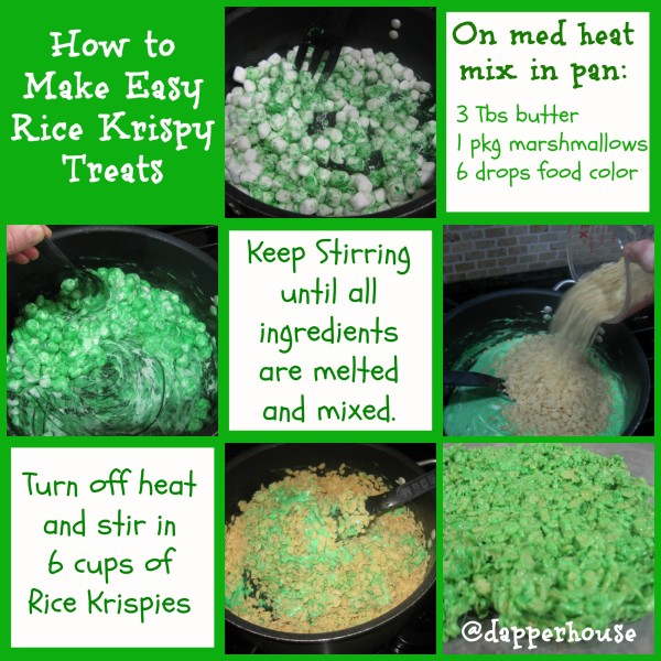 How to Make Green Rice Krispy Treats in 3 easy steps Picture tutorial @dapperhouse