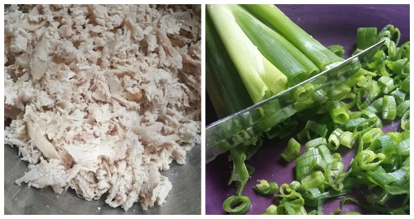 shredded leftover chicken salad recipe with green onions easy @dapperhouse