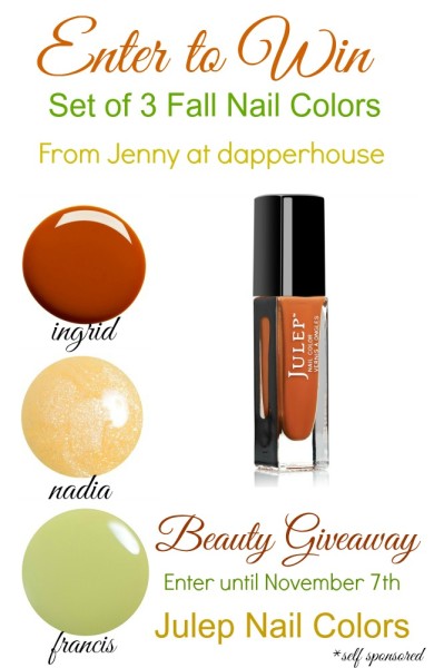 Enter to WIN 3 Fall Favorite Nail Colors from Julep and Jenny at dapperhouse #giveaway #fall