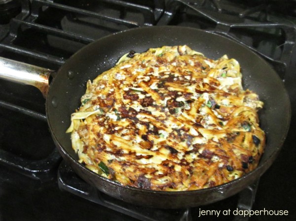 Baked Spaghetti Frittata Recipe with Giardiniera  skillet jenny@dapperhouse