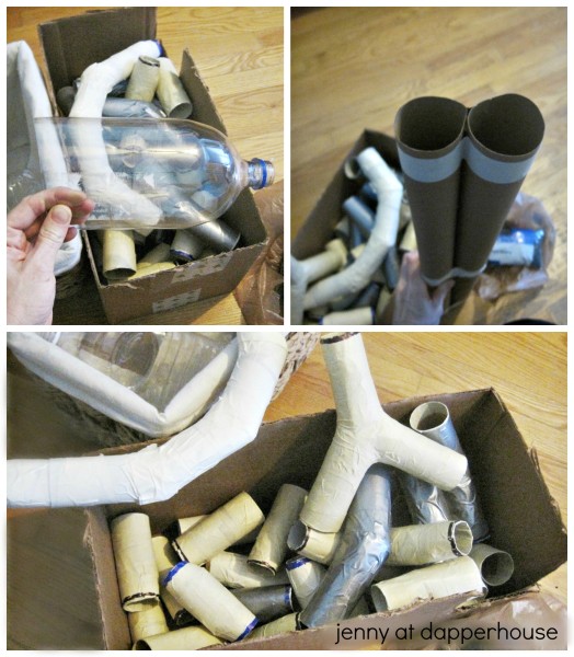 Make a reusable construction play set with masking tape and toilet paper rolls @dapperhouse