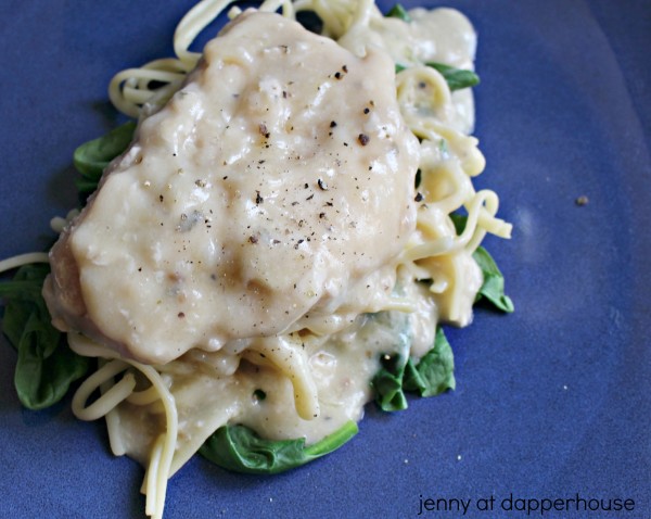 Creamy Garlic Butter Chicken Breast over pasta and spinach @dapperhouse #recipe