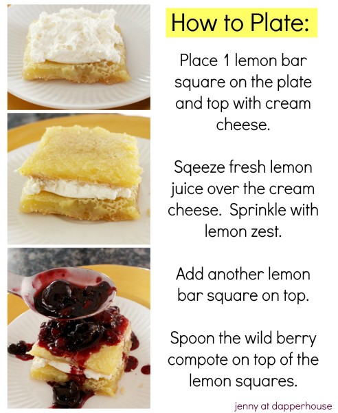 HOw to plate zesty lemon bars with cream cheese and sweet berry compote #recipe @dapperhouse