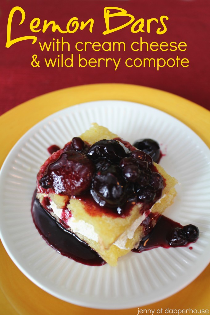 Lemon Bars with Cream Cheese and Wild Berry Compote #recipe  @dapperhouse