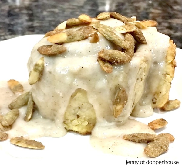 Ooey Gooey Cinnamon Rolls #recipe with Spiced Pumpkin Seeds