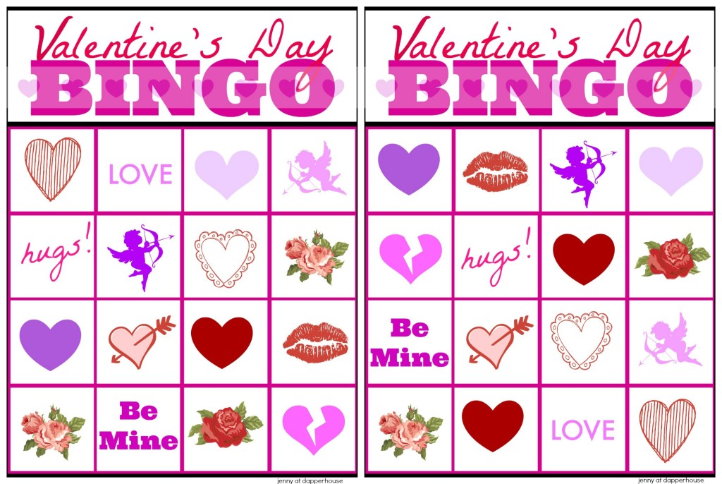 Free Printable Bingo Cards for Valentine's Day jenny at dapperhouse
