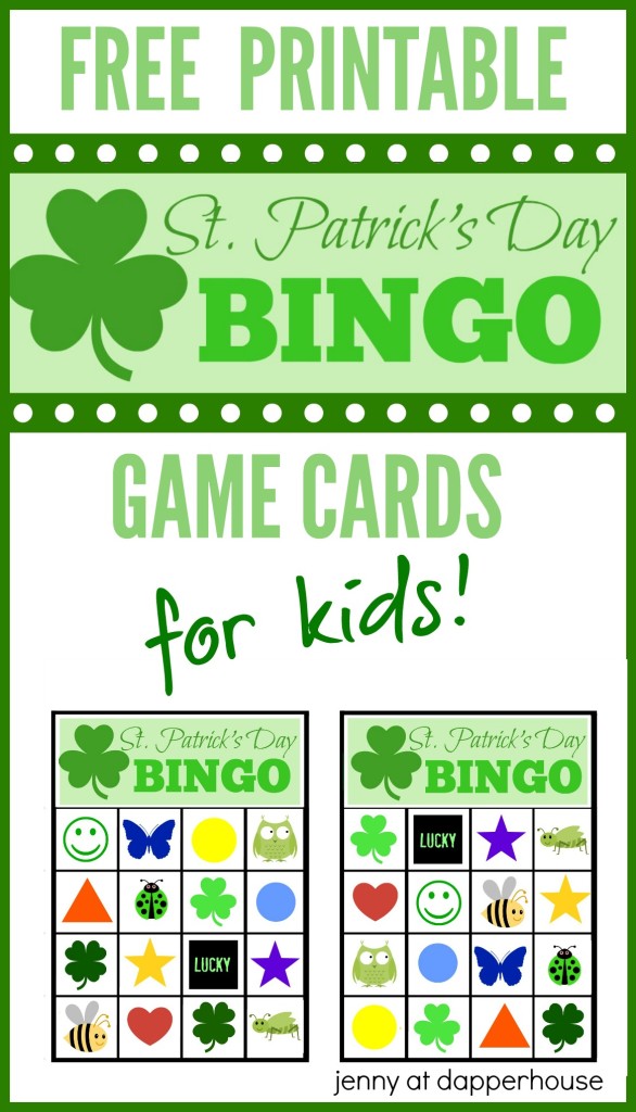 Free Printable St. Patrick's Day BINGO Game Cards for kids jenny at dapperhouse