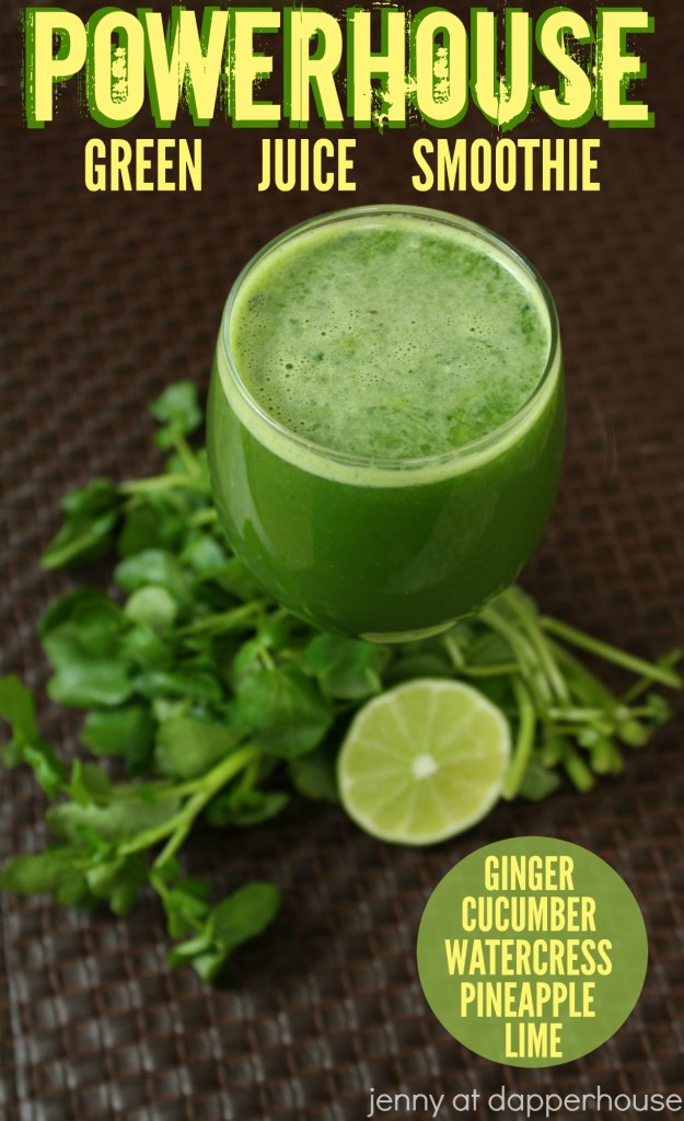 Powerhouse Green Juice Smoothie Ginger Cucumber Watercress Pineapple Lime #recipe @dapperhouse #juice #health #vegan