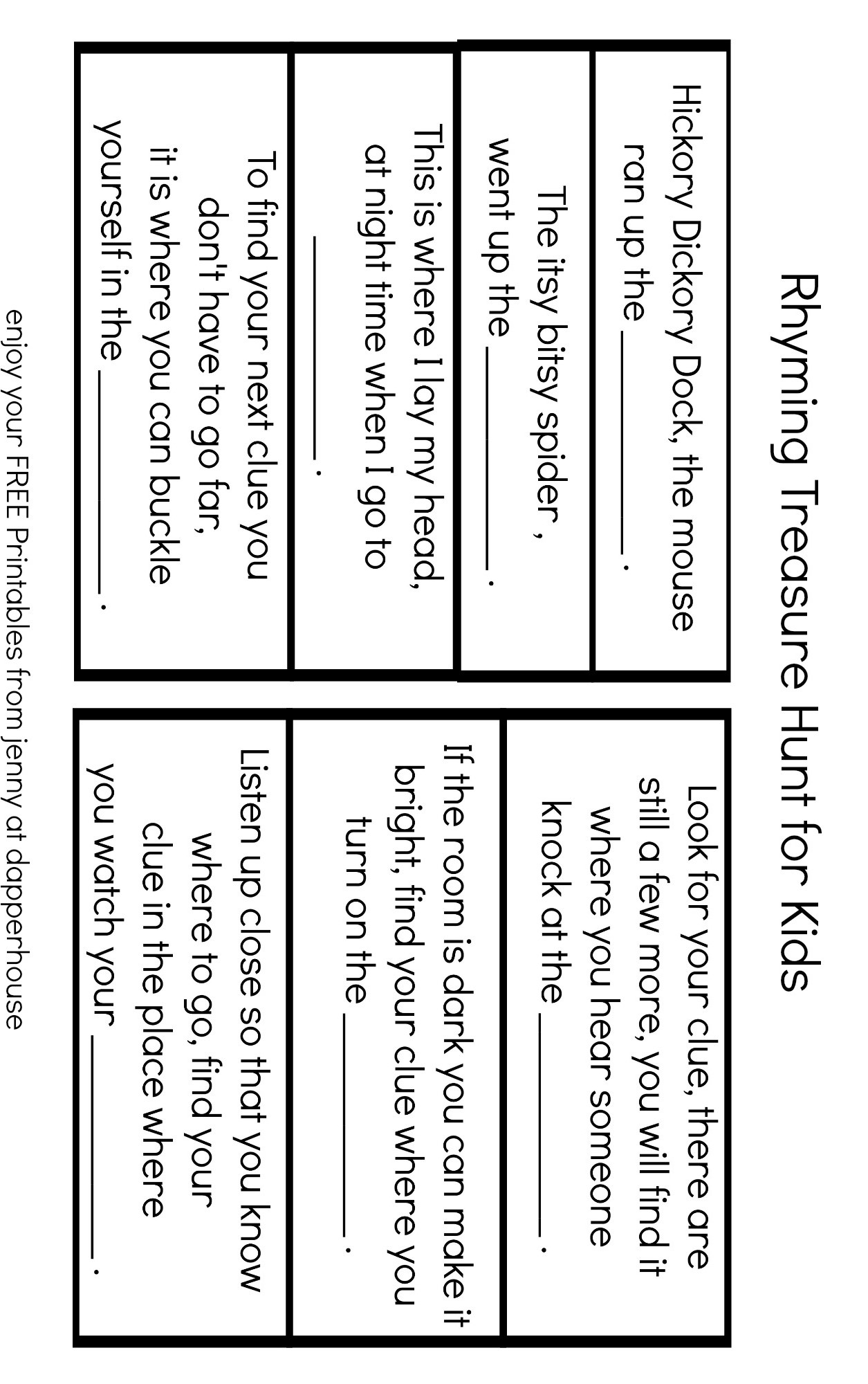 Free Printable Indoor Rhyming Treasure Hunt for Kids Jenny at dapperhouse