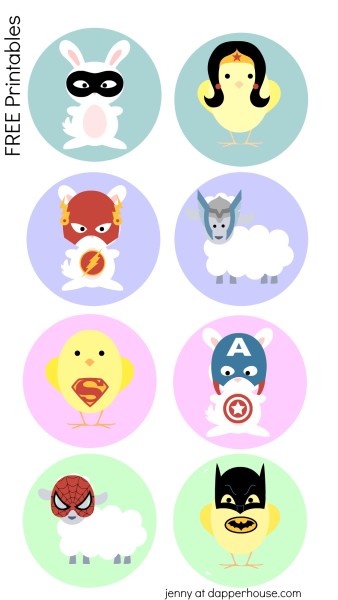 Free superhero Easter printables for kids from jenny at dapperhouse.com - use them to top healthy snacks, even oatmeal or lasagna for a fun surprise on an UN-ordinary day!