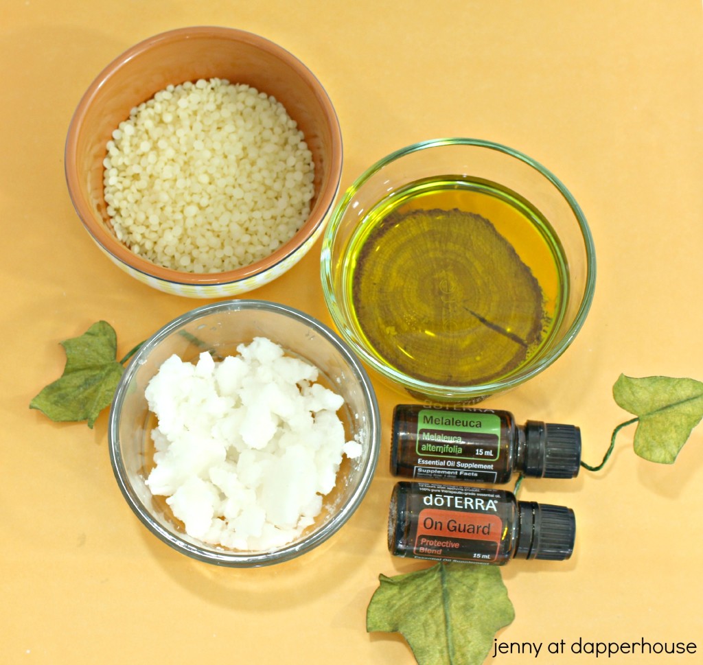 DIY natural lip balm with essential oils to fight clods and infections - recipe from jenny at dapperhouse