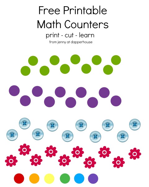 Free Printable Math Counters for kids - print - cut - learn from jenny at dapperhouse - Use these with the free printable math sheets we have @dapperhouse