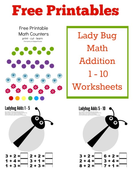 Free Printables Lady Bug Math Addition 1 - 10 Worksheets from jenny at dapperhouse