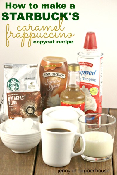 Ingredients and instructions for How to make a copycat Starbuck's Caramel Frappuccino - jenny at dapperhouse