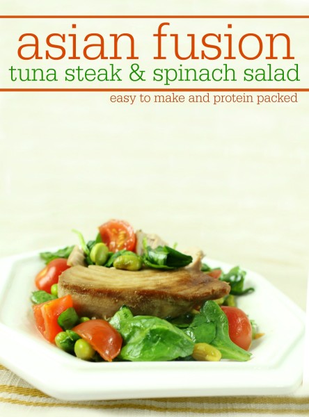 asian fusion tuna steak and spinach salad with edamame - easy to make and protein packed delicious meal - jenny at dapperhouse