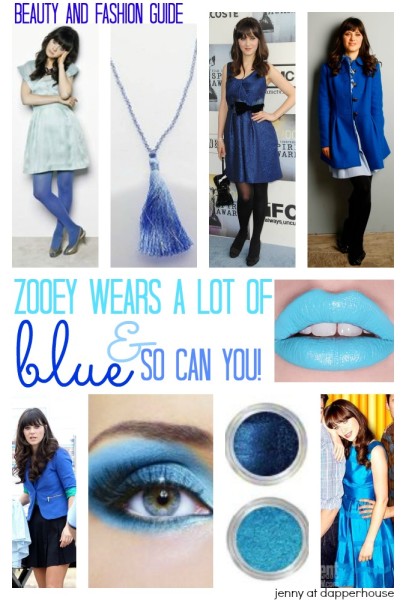 zooey deschanel wears a lot of blue and so can you - in every season - here's how - jenny at dapperhouse - style and fashion guide