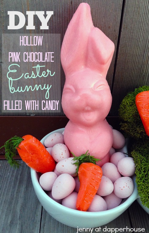 DIY Hollow Pink Chocolate Easter Bunny Filled with Candy - tutorial on Jenny at dapperhouse.com