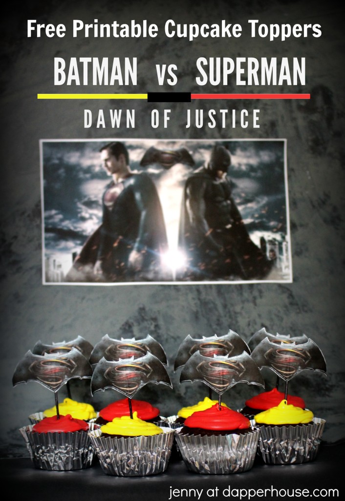 Batman vs Superman Dawn of Justice Cupcake Toppers - jenny at dapperhouse FREE PRINTABLES