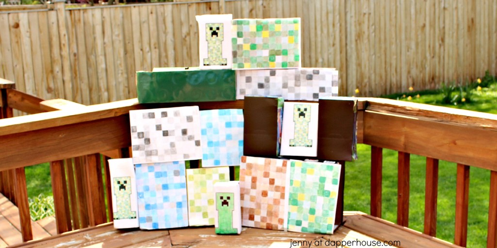 DIY Kids activity building with minecraft real life blocks from recyclable materials - jenny at dapperhouse
