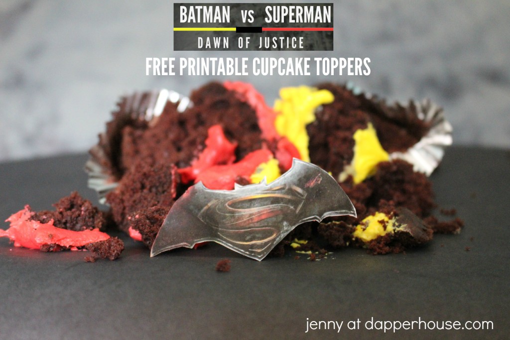 FREE PRINTABLE cupcake toppers for movie Batman vs Superman Dawn of Justice - jenny at dapperhouse