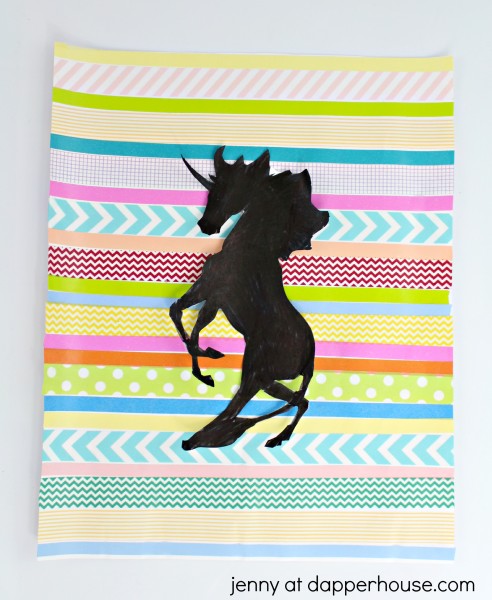 How to make a Washi Tape DIY Unicorn Silhouette Art Activity - jenny at dapperhouse