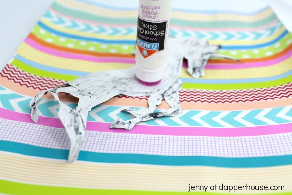 Washi Tape DIY Unicorn Silhouette Art Activity - glue the unicorn - jenny at dapperhouse