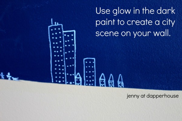 Use glow in the dark paint to create a city scene on your wall - jenny at dapperhouse