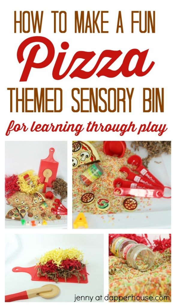 How to make a fun pizza themed sensory bin for leaning through play - jenny at dapperhouse - homeschool - classroom -