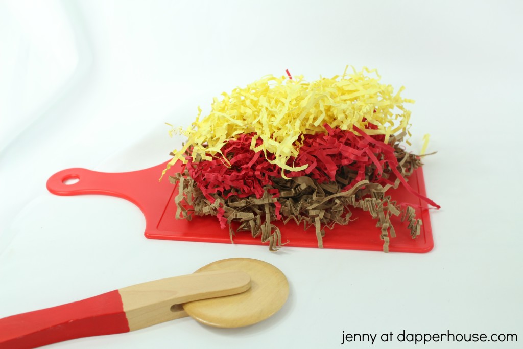 how to make a pizza themed sensory bin for learning through play - jenny at dapperhouse