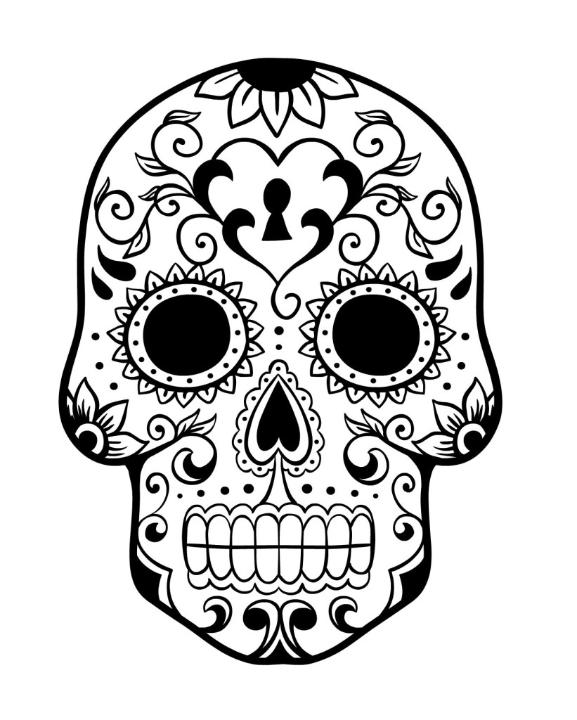 el dia de los muertos skull coloring pages