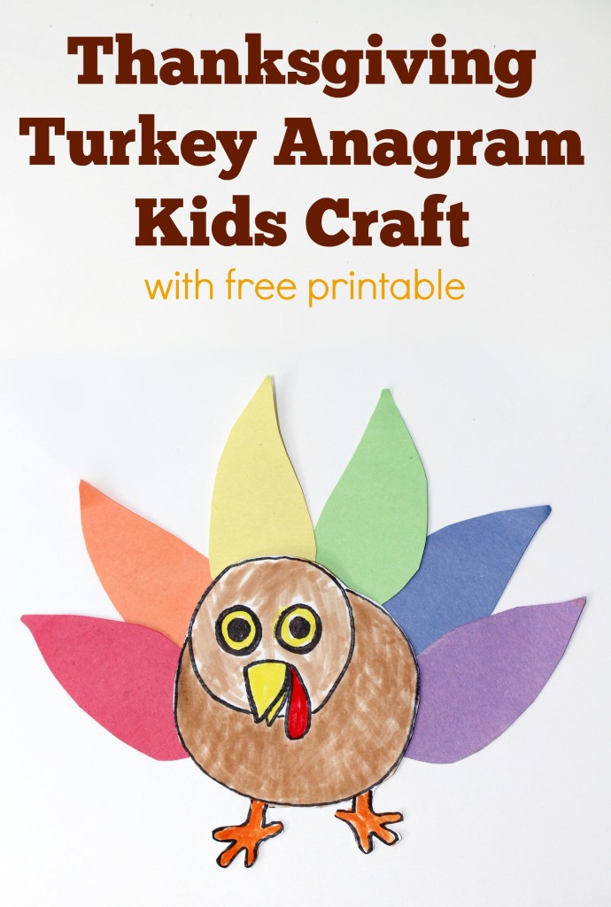 Thanksgiving Turkey Anagram Kids Craft pinterest image with FREE Printables