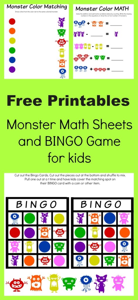 free printable monster math sheets