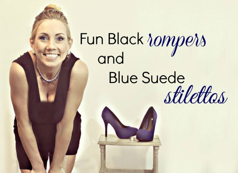 Black Rompers & Blue Suede Stilettos Get the Look