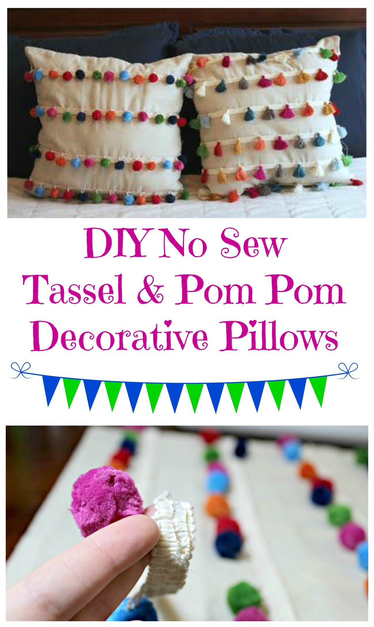 DIY - No Sew Tassel and Pom Pom Decorative Pillows - Jenny at dapperhouse