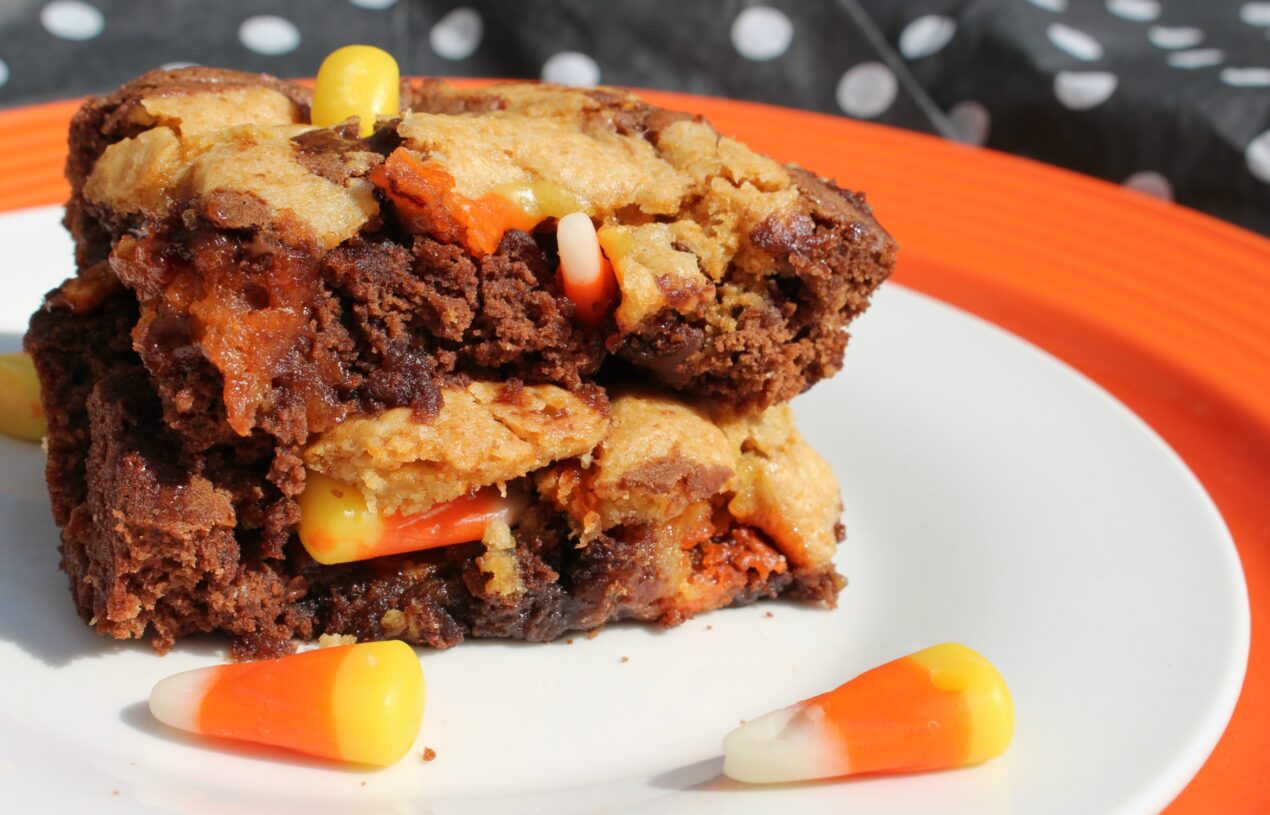 Candy Corn Brookie Bars for Fall (Healthier Version)