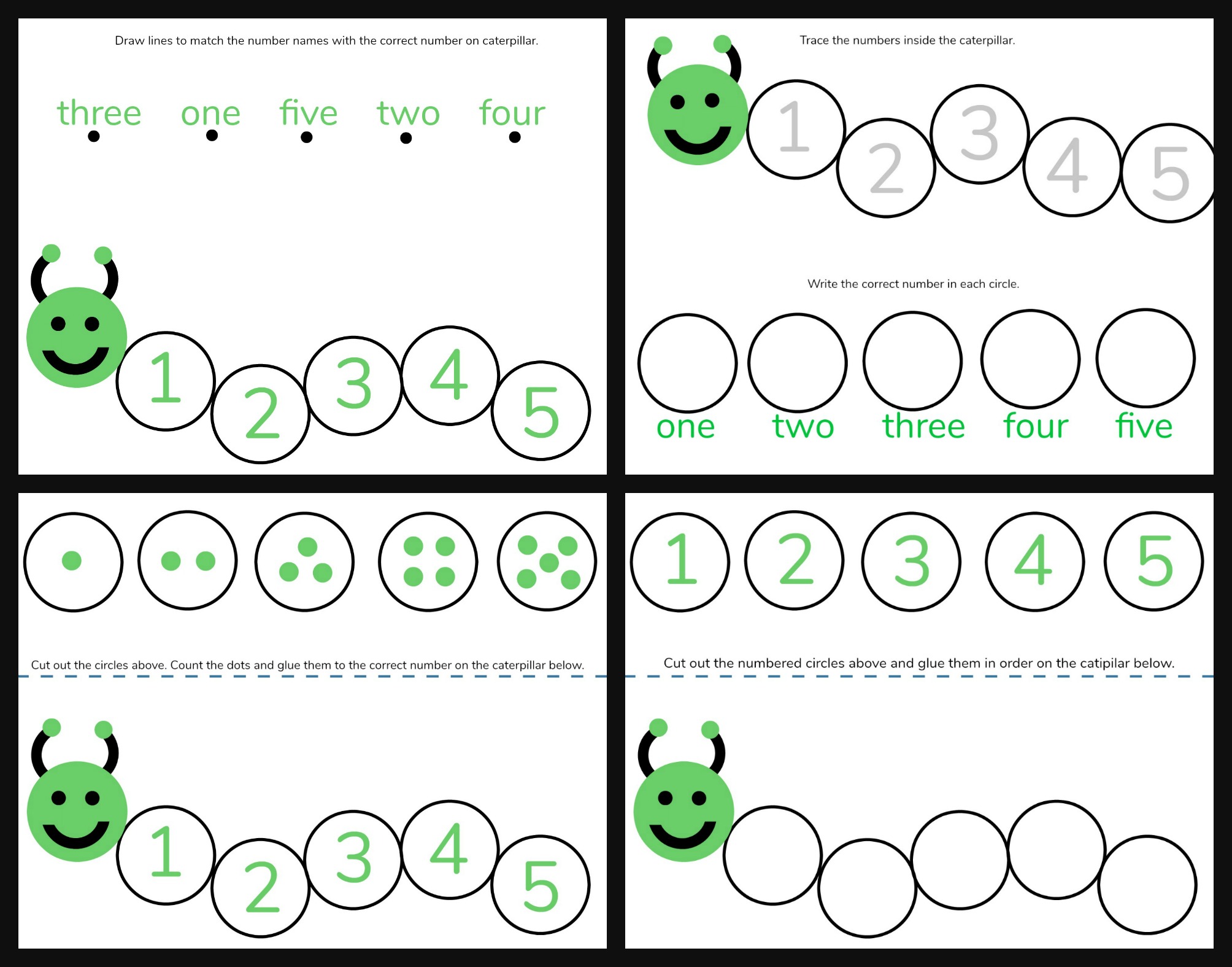 caterpillar math free printable preschool worksheets numbers 1 5