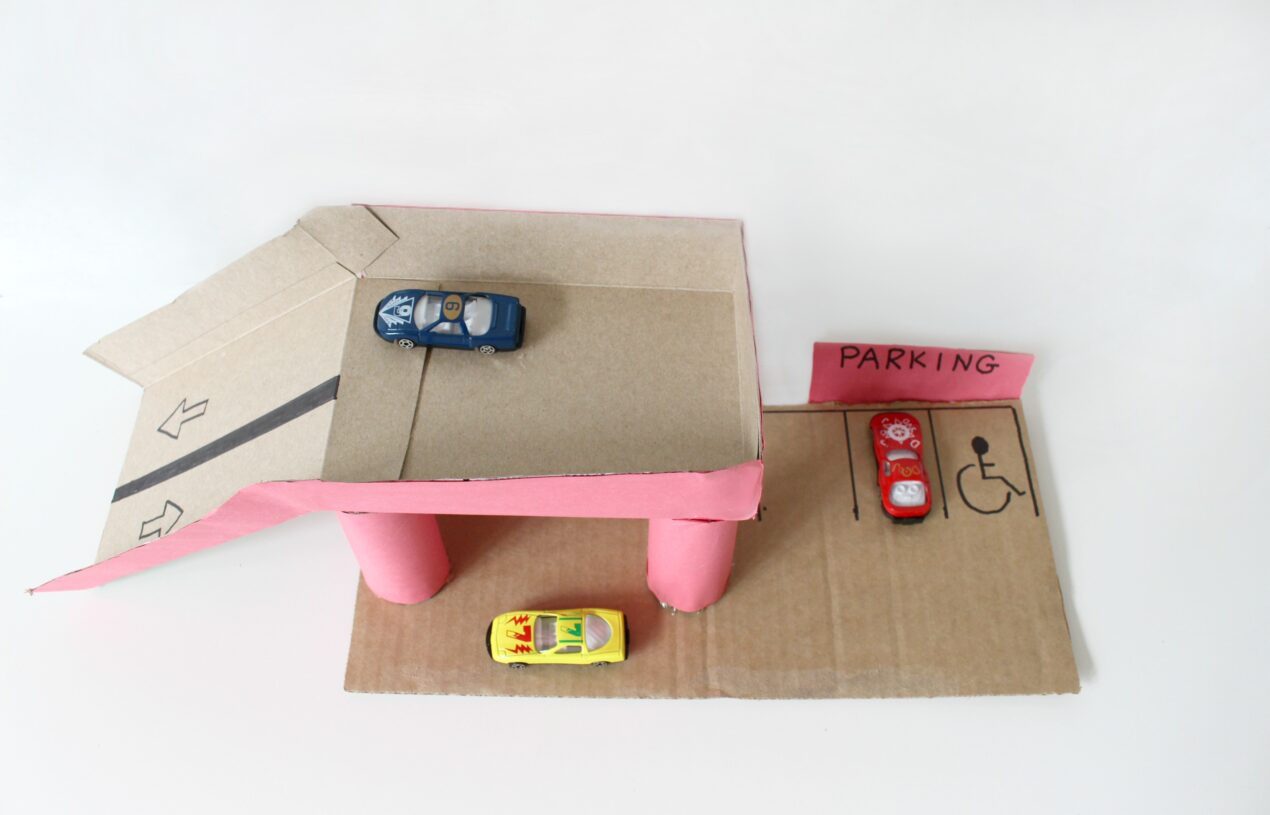 DIY Upcycled Cardboard Parking Garage for Toy Cars 
