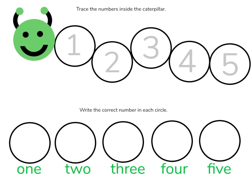 Caterpillar Math Free Printable Preschool Worksheets Numbers 1 5