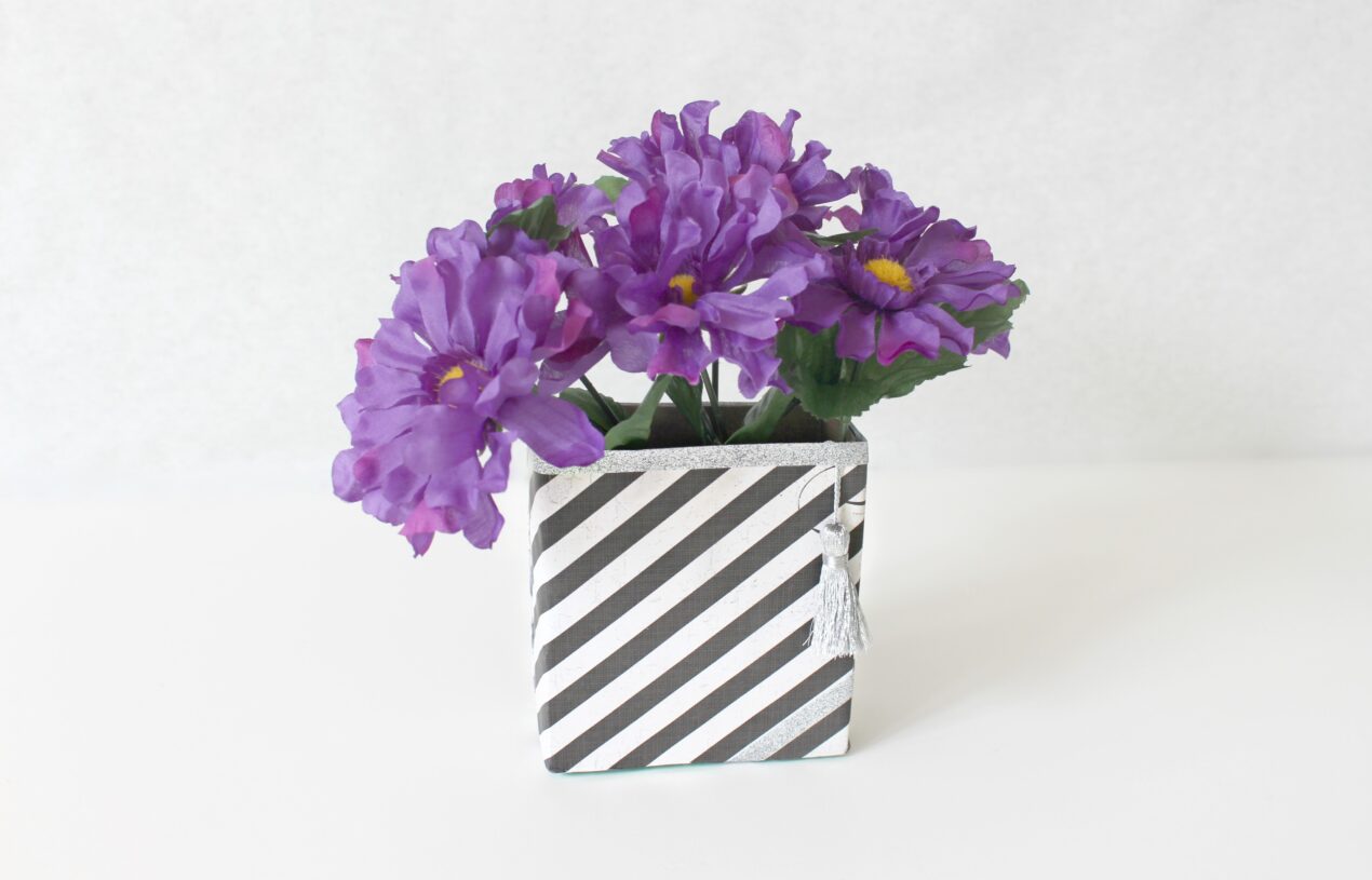 DIY Black & White Square Vase with Tassel – Home Decor