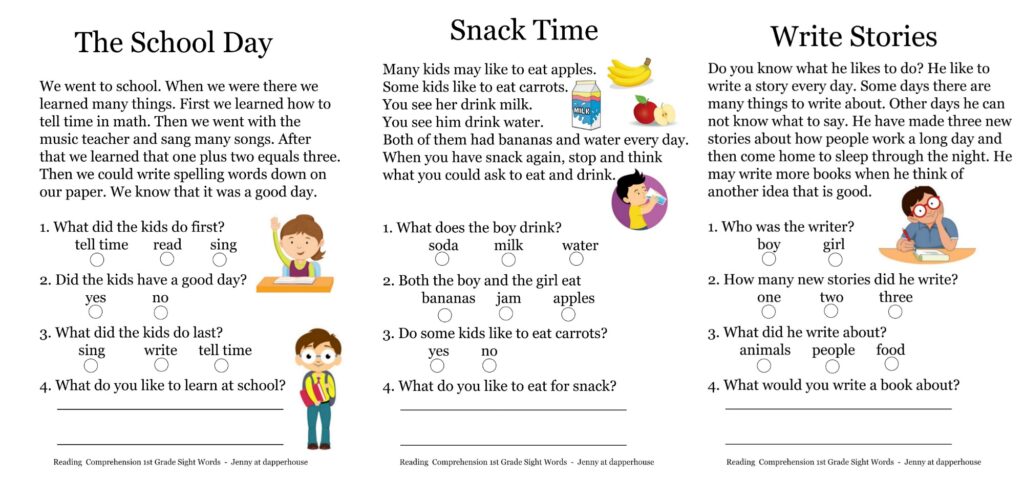 Free Printables Reading Comprehension Sheets With 1st Grade Sight Words 