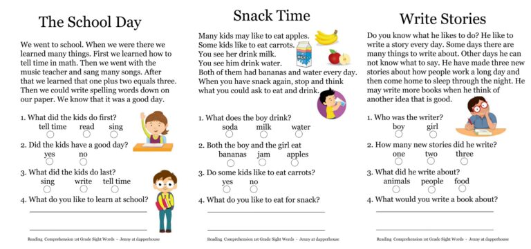 Free Printables Reading Comprehension Sheets with 1st Grade Sight Words ...