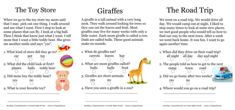 Free Printables Reading Comprehension Sheets with 1st Grade Sight Words ...