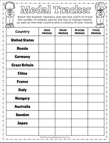 Free Printable Olympics Medal Tracker Pages for Kids - Jenny at dapperhouse