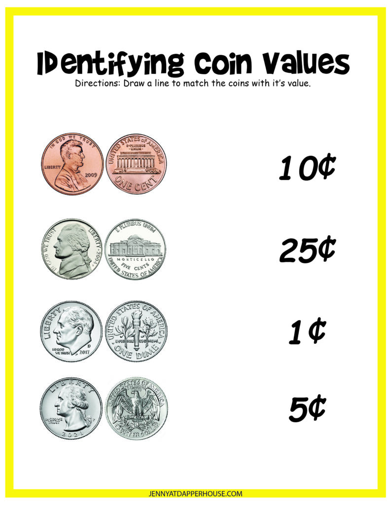 Kindergarten Worksheets Printable Coins