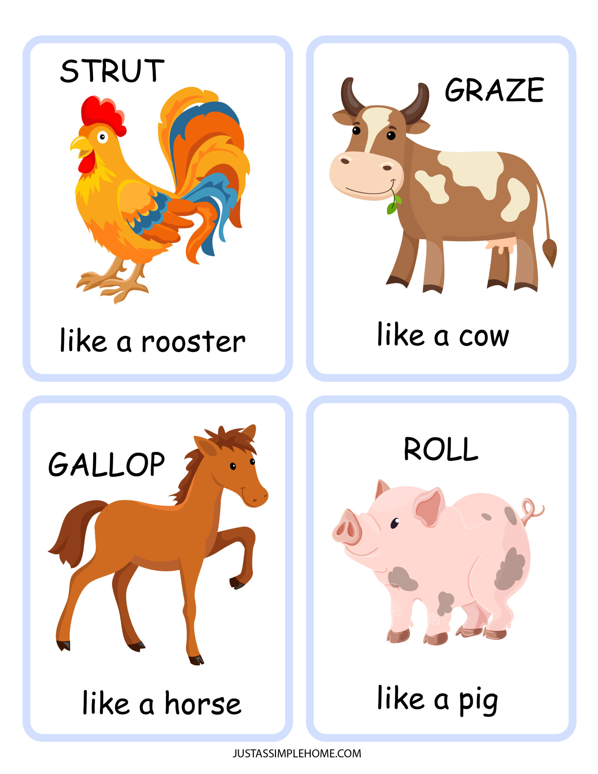 Animal Movement Free Printable Cards for Preschoolers - Jenny at ...