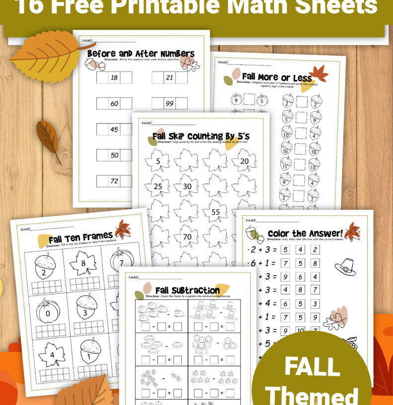 16 K – 1 Math Skills FREE Printable Activity Sheets for Fall